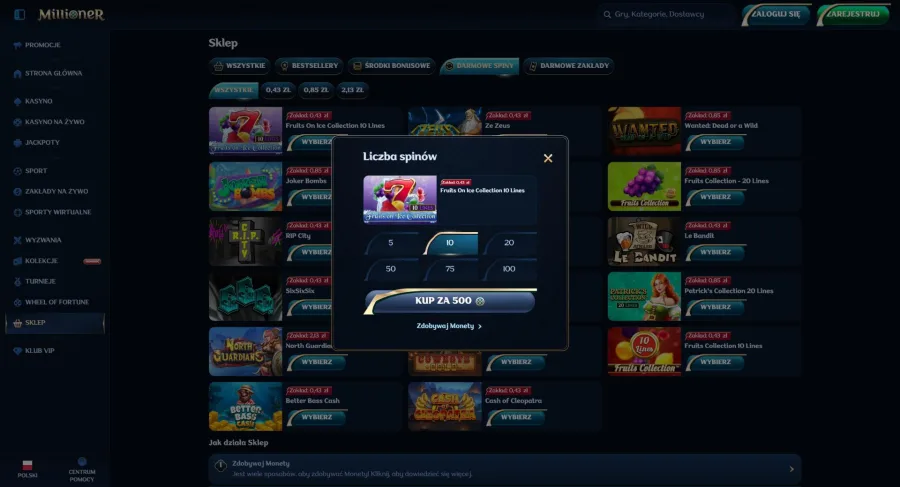 10 darmowych spinów w Millioner Casino